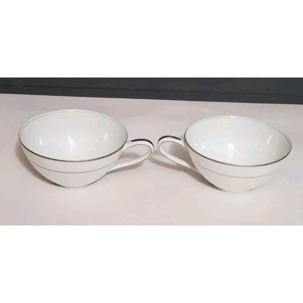 Noritake Teacups Saucer Japan Taryn 5912 Silver White Floral China 3 Pc Set Vtg